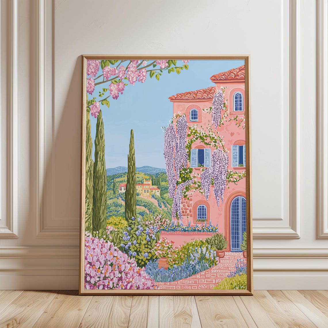 Tuscan Villa Wisteria Cypress Garden Blooming Spring Summer Poster