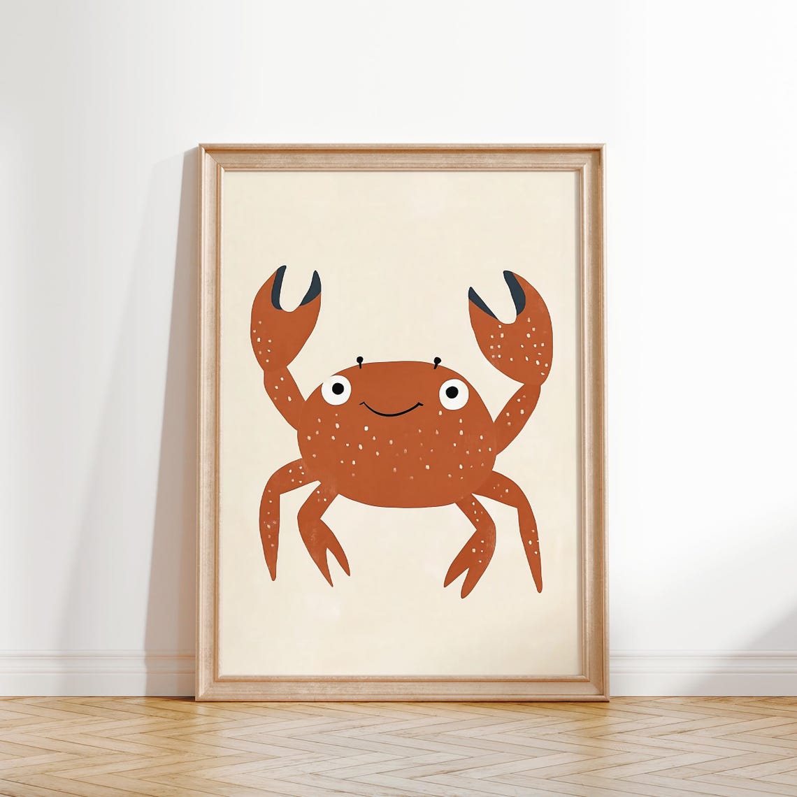 Smiling Crab Orange Beach Ocean Theme Modern Kids Nursery Poster - Image 4