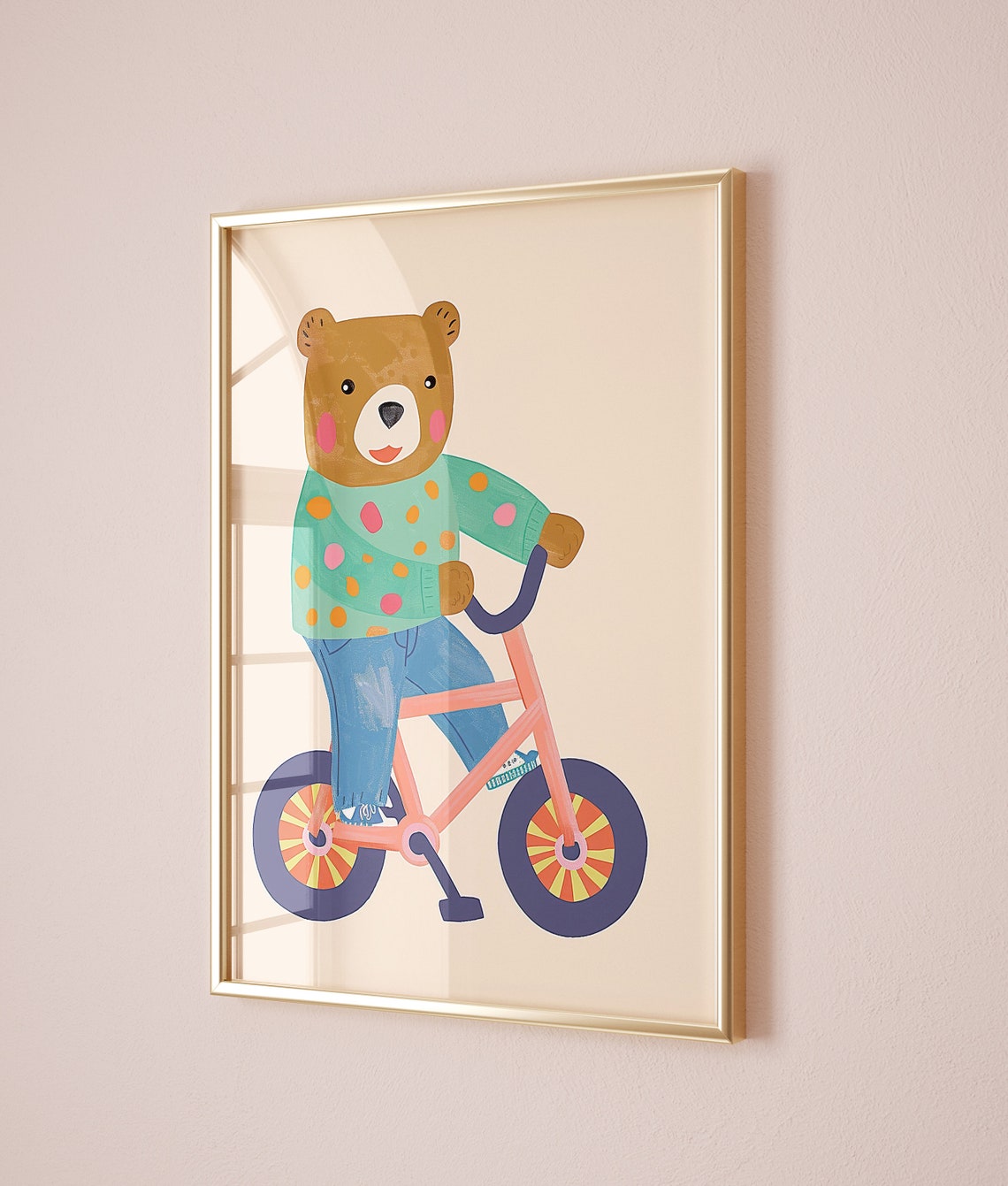Bear On Bicycle Art Cute Bear Illustration Whimsical Nursery Wall Art Print Playful Kids Room Decor - Image 2