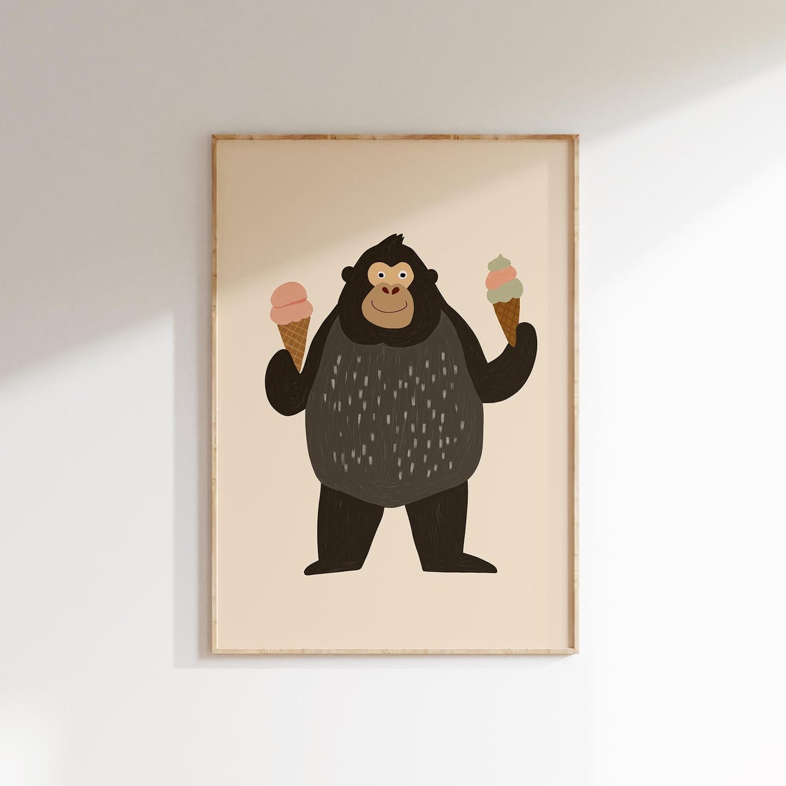 Sweet Gorilla Holding Ice Cream Cones Nursery Kids Animal Poster