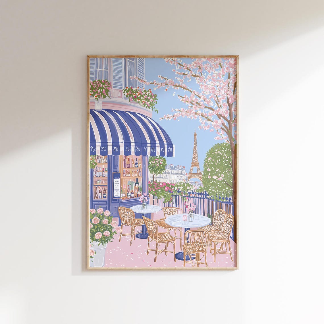 Paris Cafe Terrace Eiffel Tower Cherry Blossom Spring Poster - Image 2