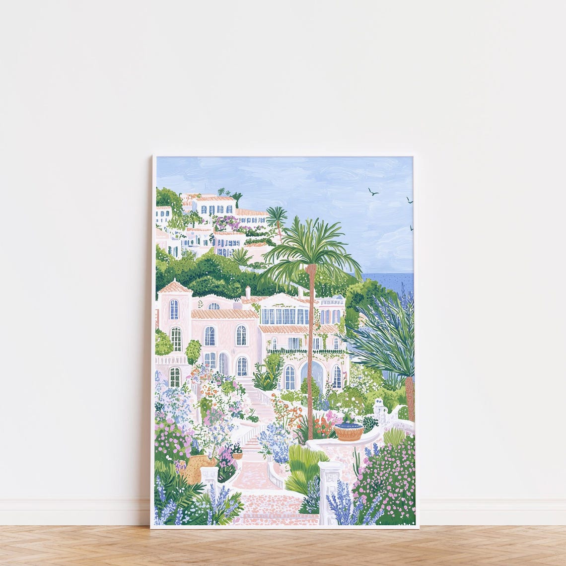 Mediterranean Hillside Villas Lush Flower Garden Sea View Poster - Image 3