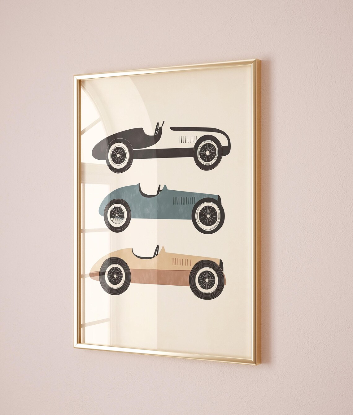 Three Vintage Race Cars Classic Retro Kids Room Vehicle Poster - Image 2