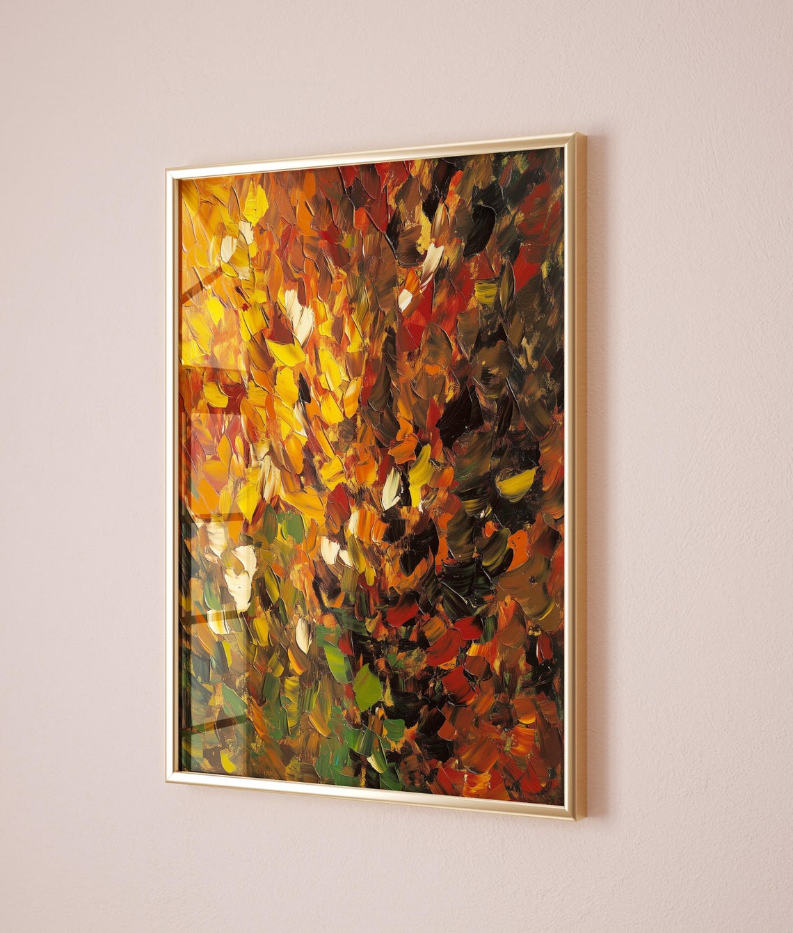 Autumn Ember Gold Dark Brown Textured Impasto Abstract Art Poster - Image 2