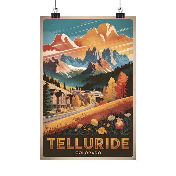 Telluride Colorado Vintage Travel Poster, Mountain Landscape