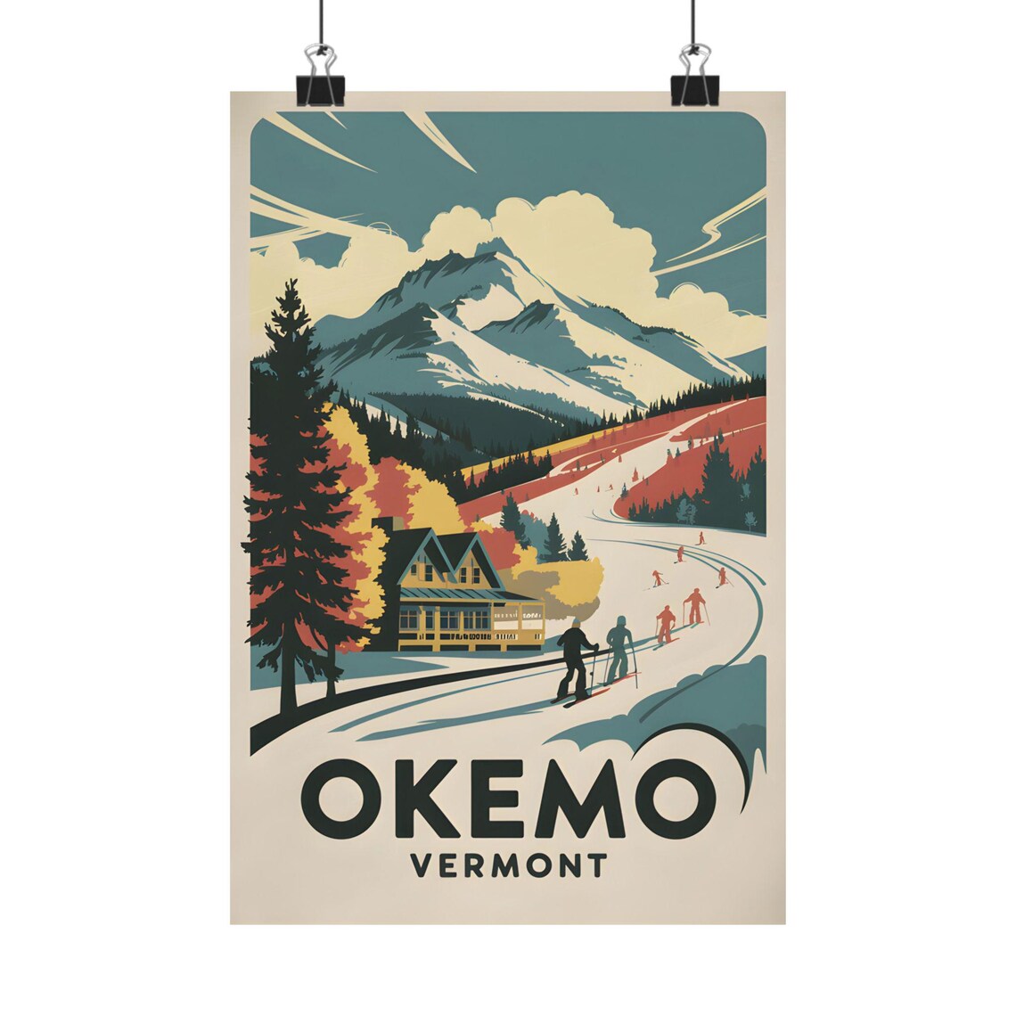 Okemo Vermont Vintage Ski Poster, Mountain Landscape