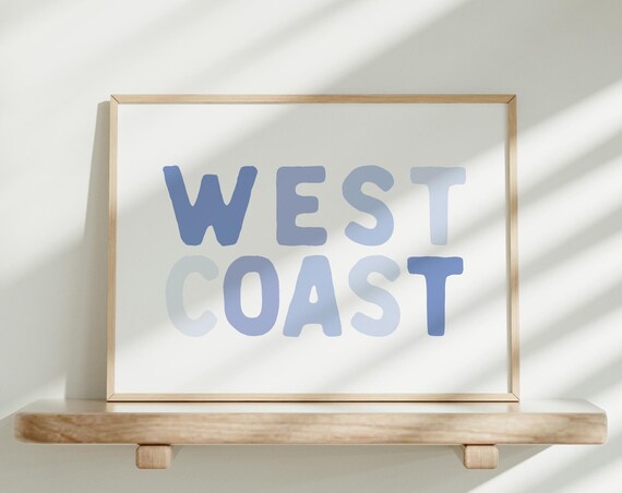 West Coast Blue Bubble Letters Coastal Beach House Decor Poster