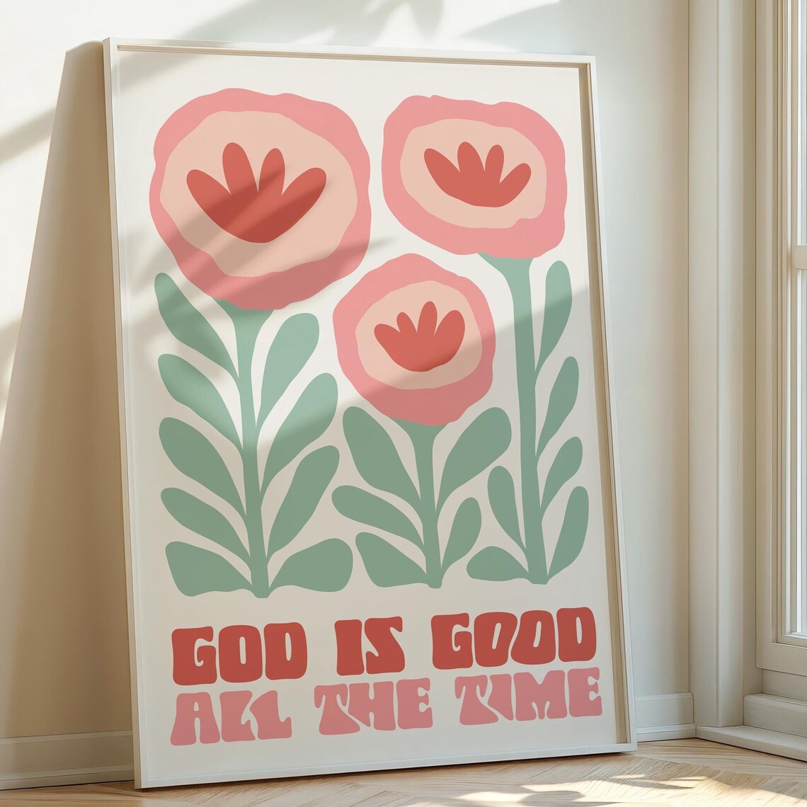 God Is Good All The Time Floral Christian Quote Wall Art Poster - Image 3