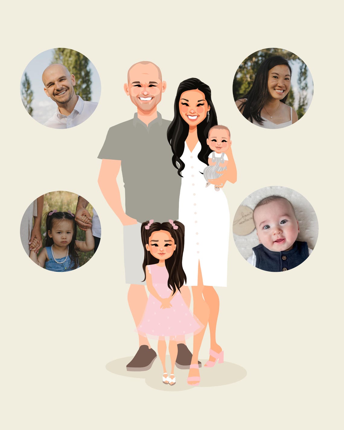 Custom Illustrated Family of Four Portrait With Baby and Daughter Poster - Image 5