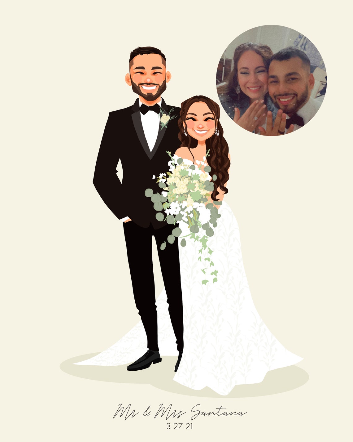 Custom Elegant Wedding Couple Portrait Illustration With Gown Poster - Image 5