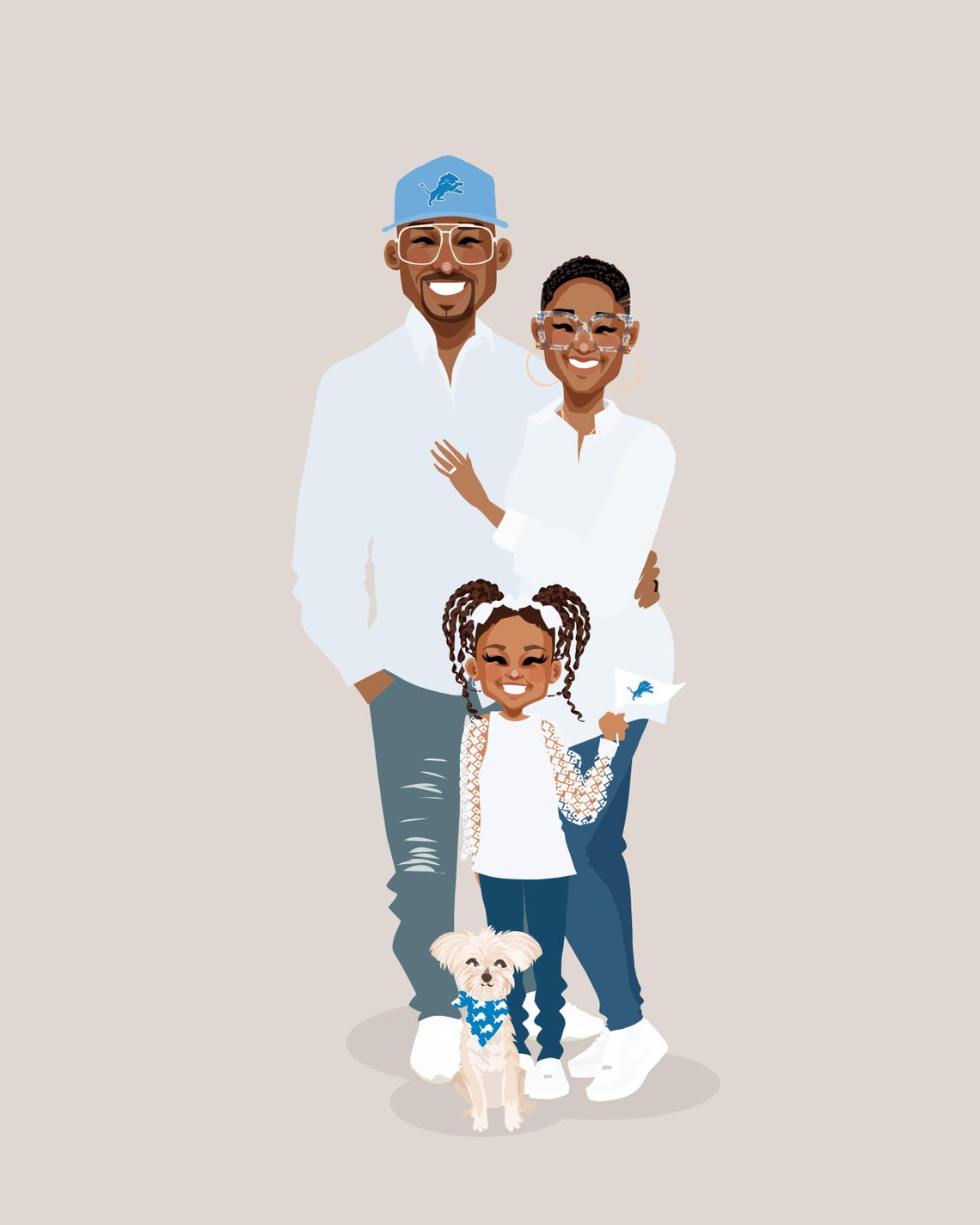 Custom Illustrated Family Portrait With Detroit Lions Fan Gear Poster - Image 6