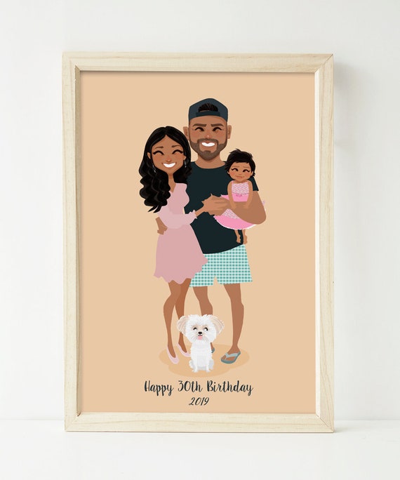 Custom 30th Birthday Family Portrait with Toddler and Dog Poster