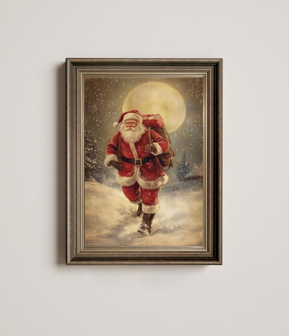 Santa Claus Gift Sack Full Moon Snowy Night Christmas Poster - Image 2