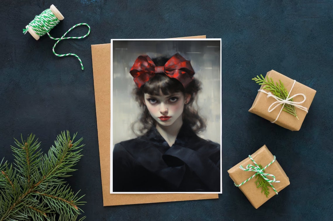 Vintage Christmas Wall Art Girl With Red Ribbon Vintage Print Vintage Christmas Print Holiday Art Print Wall Art A1 - Image 2