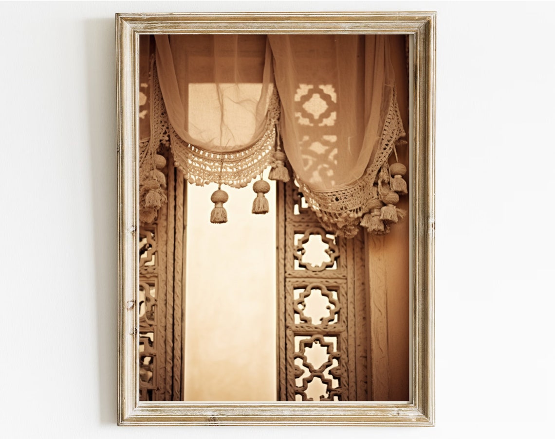 Moroccan Carved Wood Window Sheer Tassel Curtain Photo Poster - Image 3