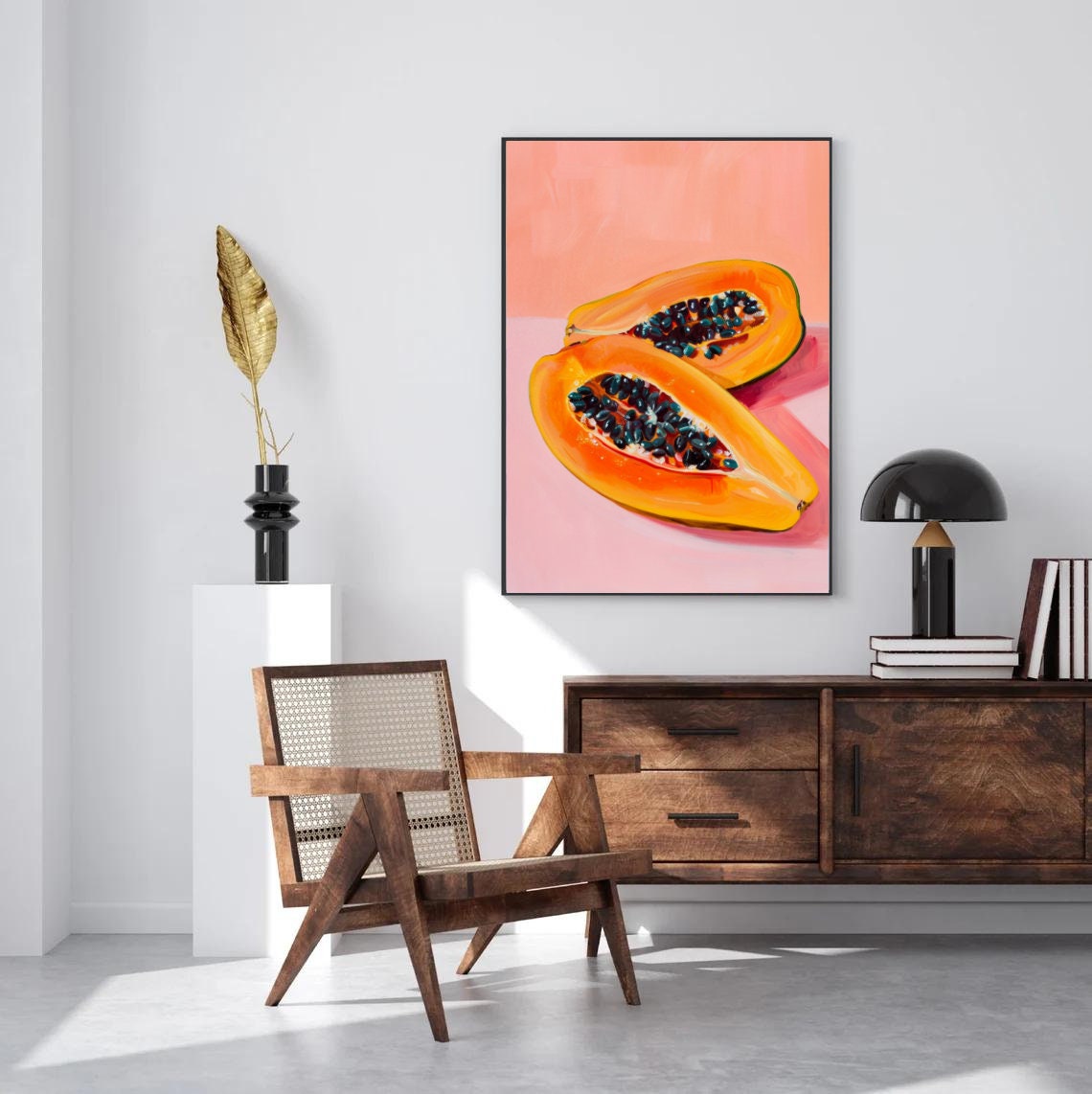 Papaya Halves Modern Fruit Painting Bold Pink Kitchen Decor Poster - Image 3