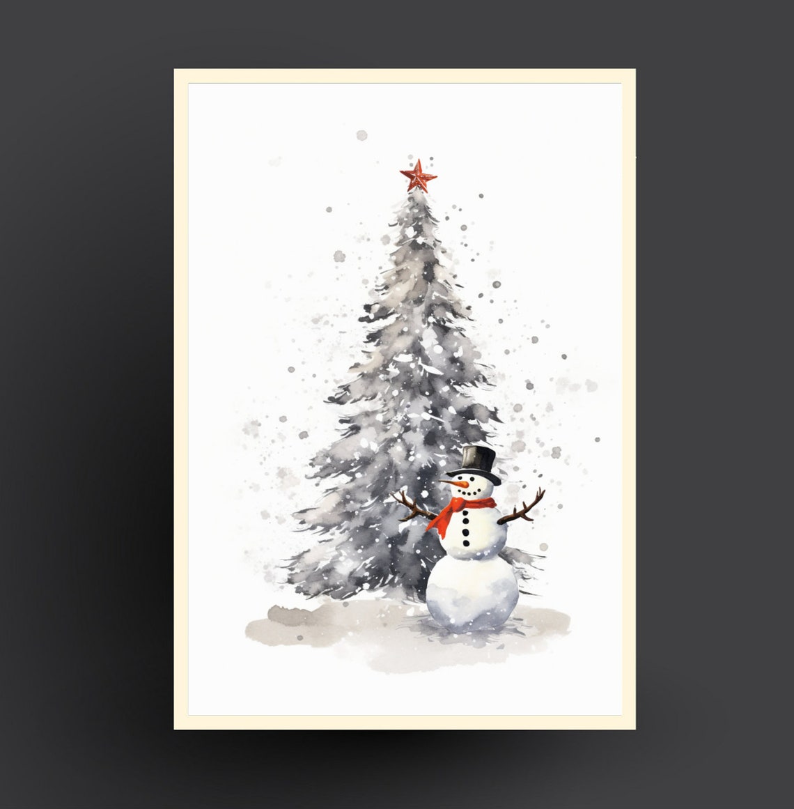 Watercolor Snowman With Red Scarf Christmas Tree Holiday Poster - Image 4