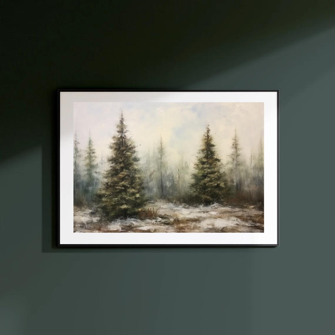 Misty Pine Forest Snow Quiet Winter Landscape Painting Poster - Image 4