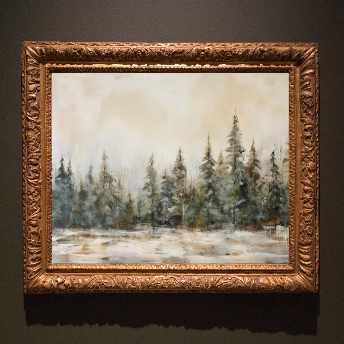 Snowy Pine Forest Watercolor Winter Landscape Neutral Rustic Poster - Image 3