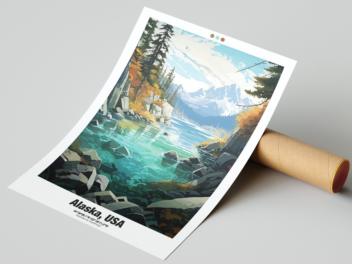 Alaska USA Mountain Lake Turquoise Water Autumn Pine Travel Poster - Image 2