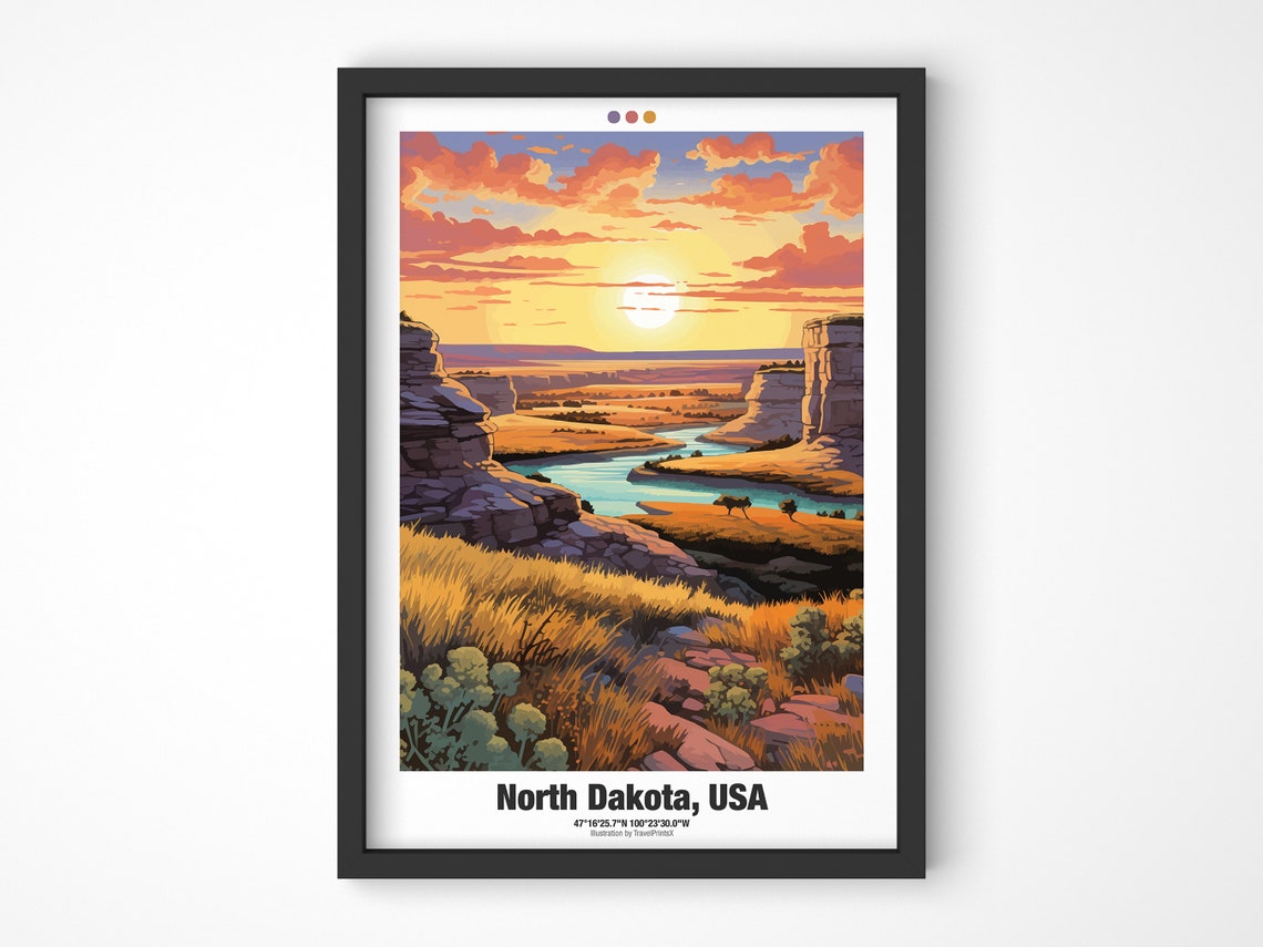 North Dakota Sunset Badlands Canyon Bison Nature Travel Poster - Image 4