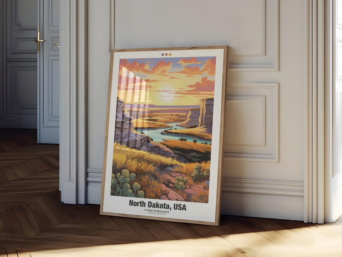 North Dakota Sunset Badlands Canyon Bison Nature Travel Poster - Image 2