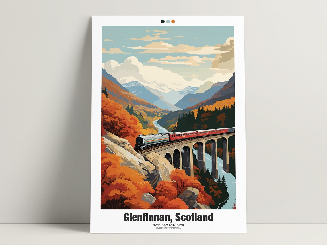 Glenfinnan Scotland Steam Train Viaduct Autumn Mountains Travel Poster - Image 3