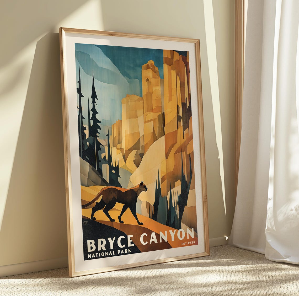 Bryce Canyon National Park Mountain Lion Cubist Artwork Poster - Image 4