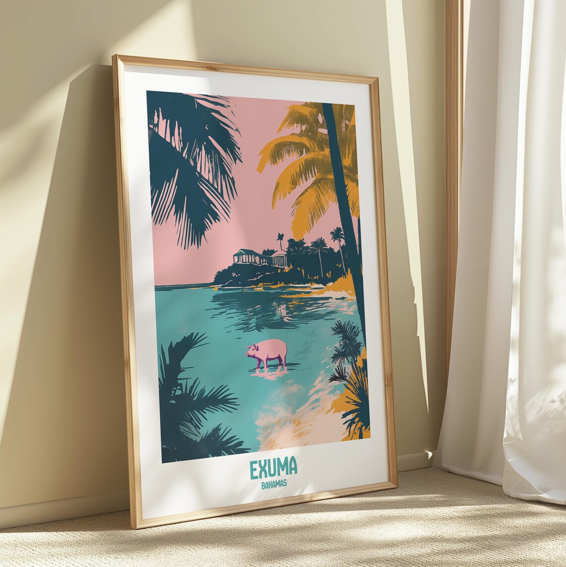 Exuma Bahamas Swimming Pig Turquoise Lagoon Tropical Fun Poster - Image 4