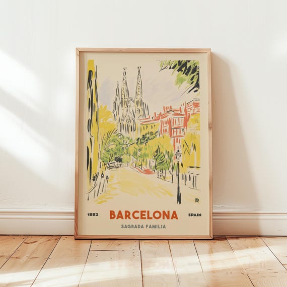 Barcelona Vintage Travel Poster, Sagrada Familia