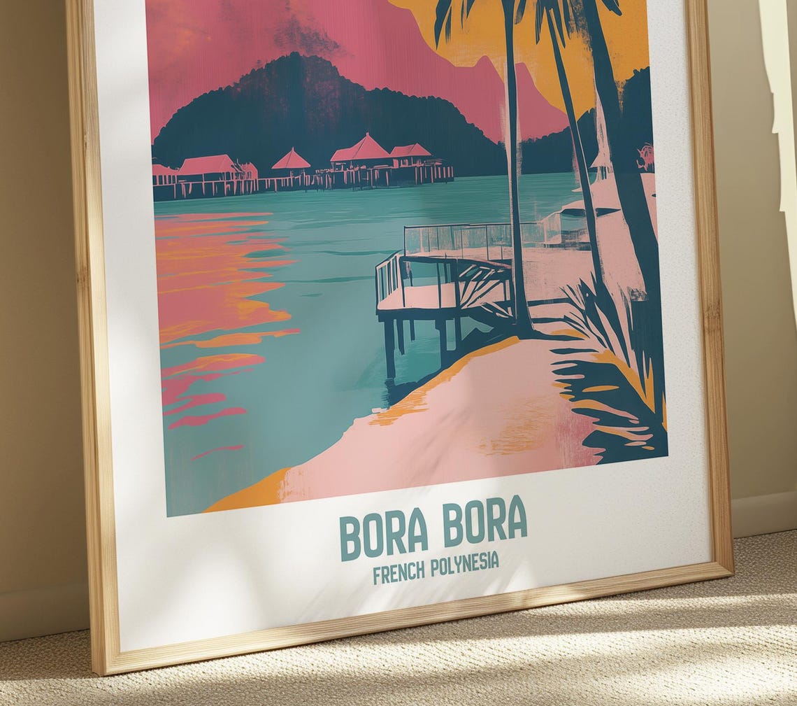 Bora Bora French Polynesia Overwater Bungalows Sunset Poster - Image 5