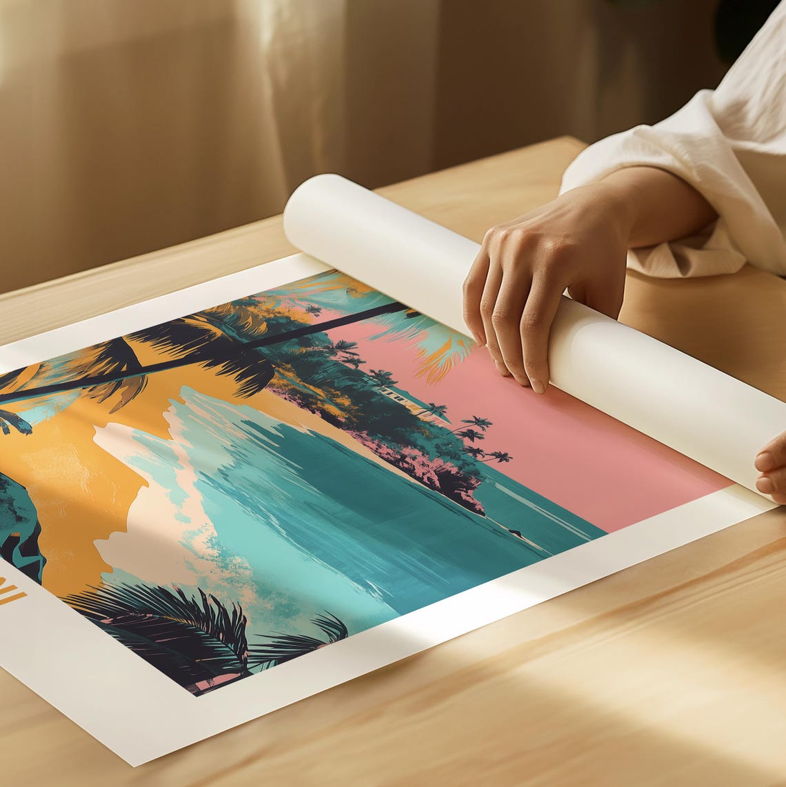 Nassau Bahamas Tropical Beach Palm Trees Pink Sunset Art Poster - Image 5