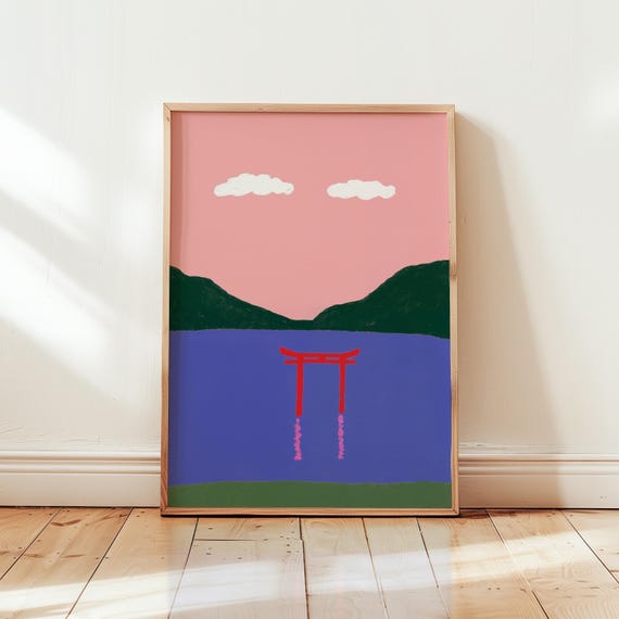 Itsukushima Shrine Torii Art Print Minimalist Japanese Landscape Poster Modern Zen Inspired Wall Art Torii Shrine Illustration