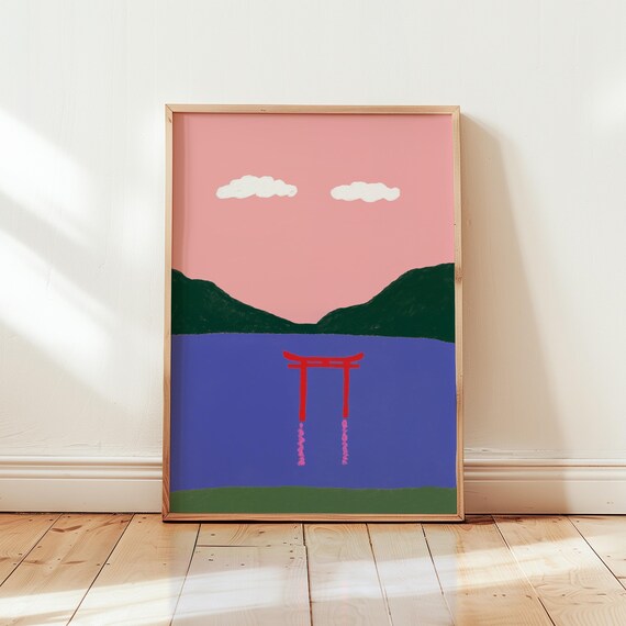 Itsukushima Shrine Torii Minimalist Japanese Art Poster Pink Sky Scene