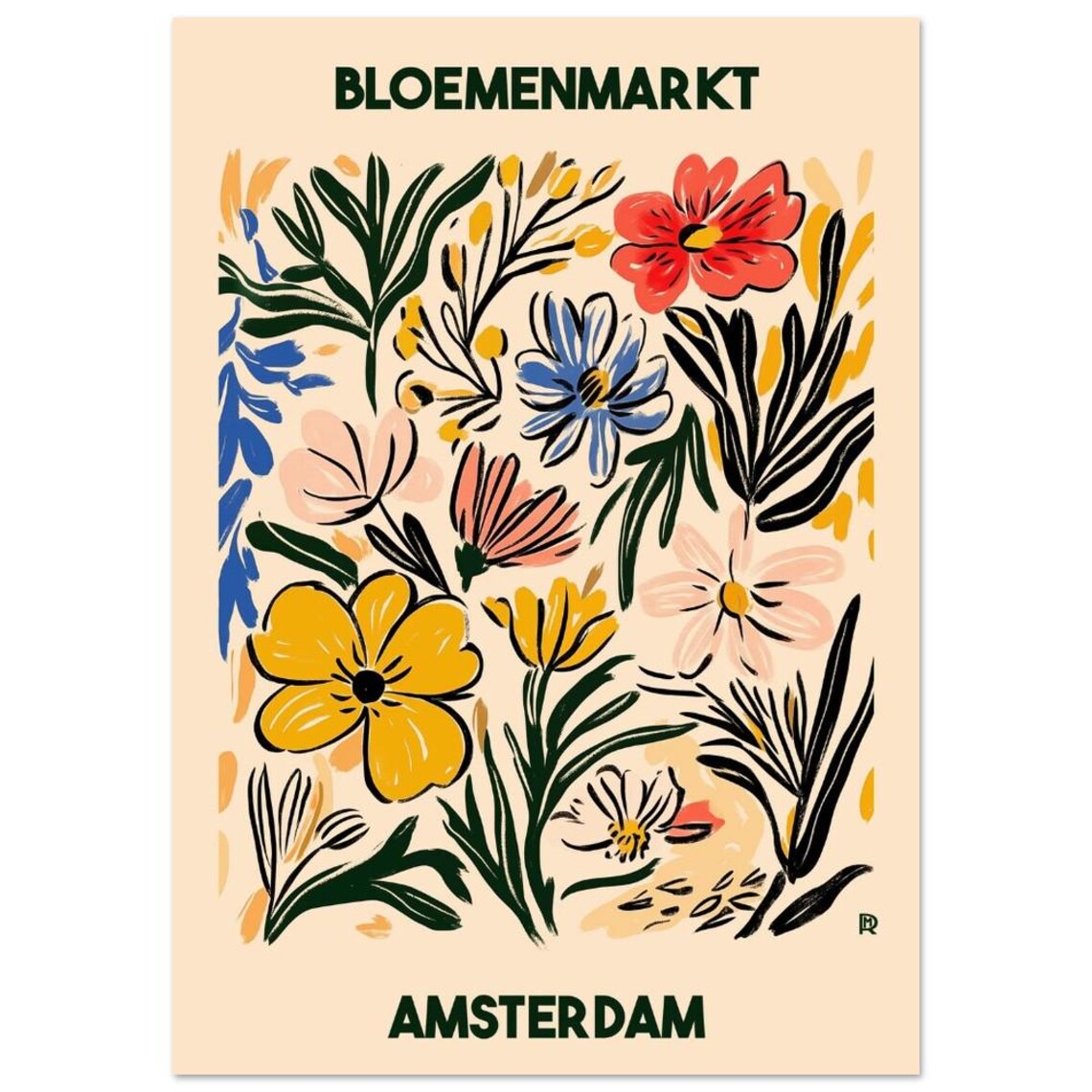 Amsterdam Bloemenmarkt Flower Market Vintage Floral Poster Art Scene - Image 2