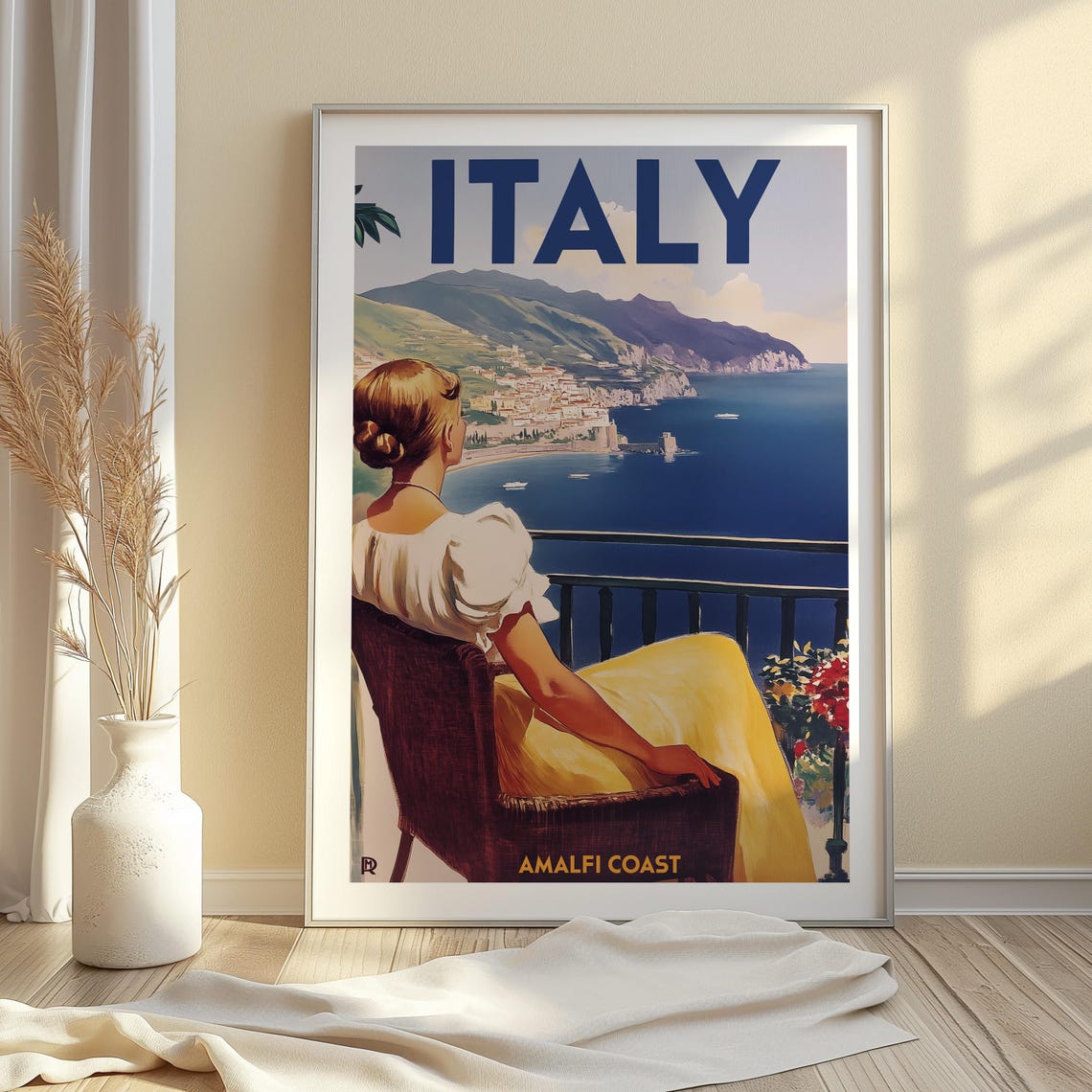 Italy Amalfi Coast Travel Poster Vintage Amalfi Coast Art Print Italian Riviera Wall Decor Retro Italy Travel Print