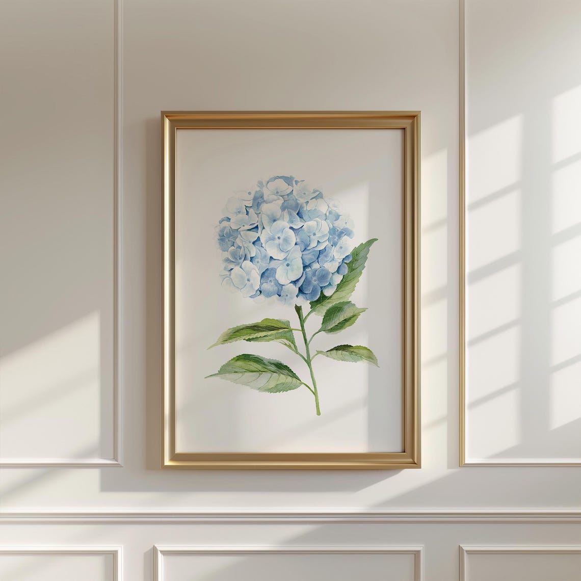 Blue Hydrangea Watercolor Flower Painting Poster Botanical Minimalist