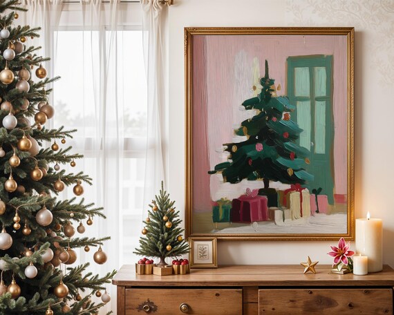 Christmas Tree With Gifts Cozy Winter Holiday Painting Poster