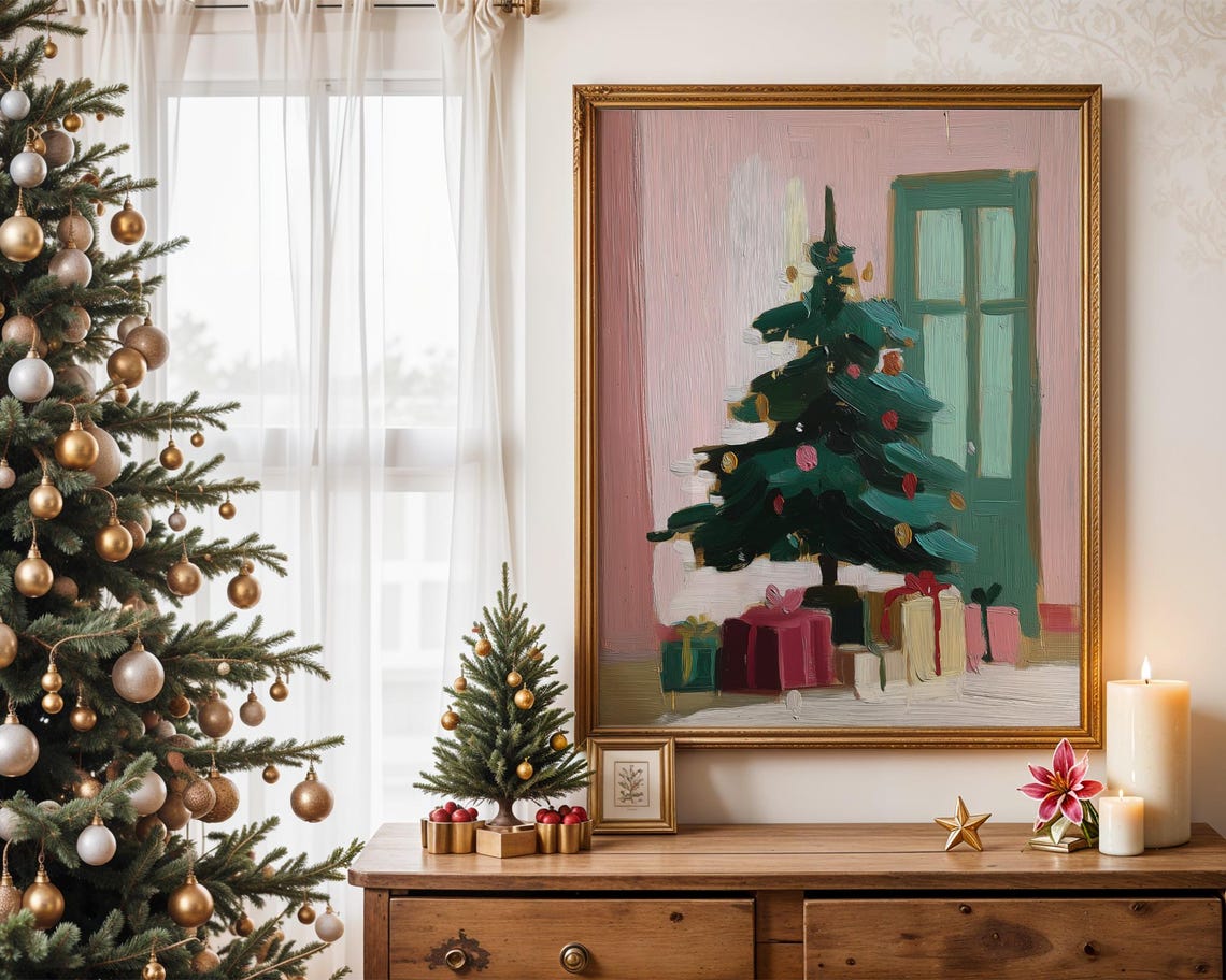 Christmas Tree With Gifts Cozy Winter Holiday Painting Poster