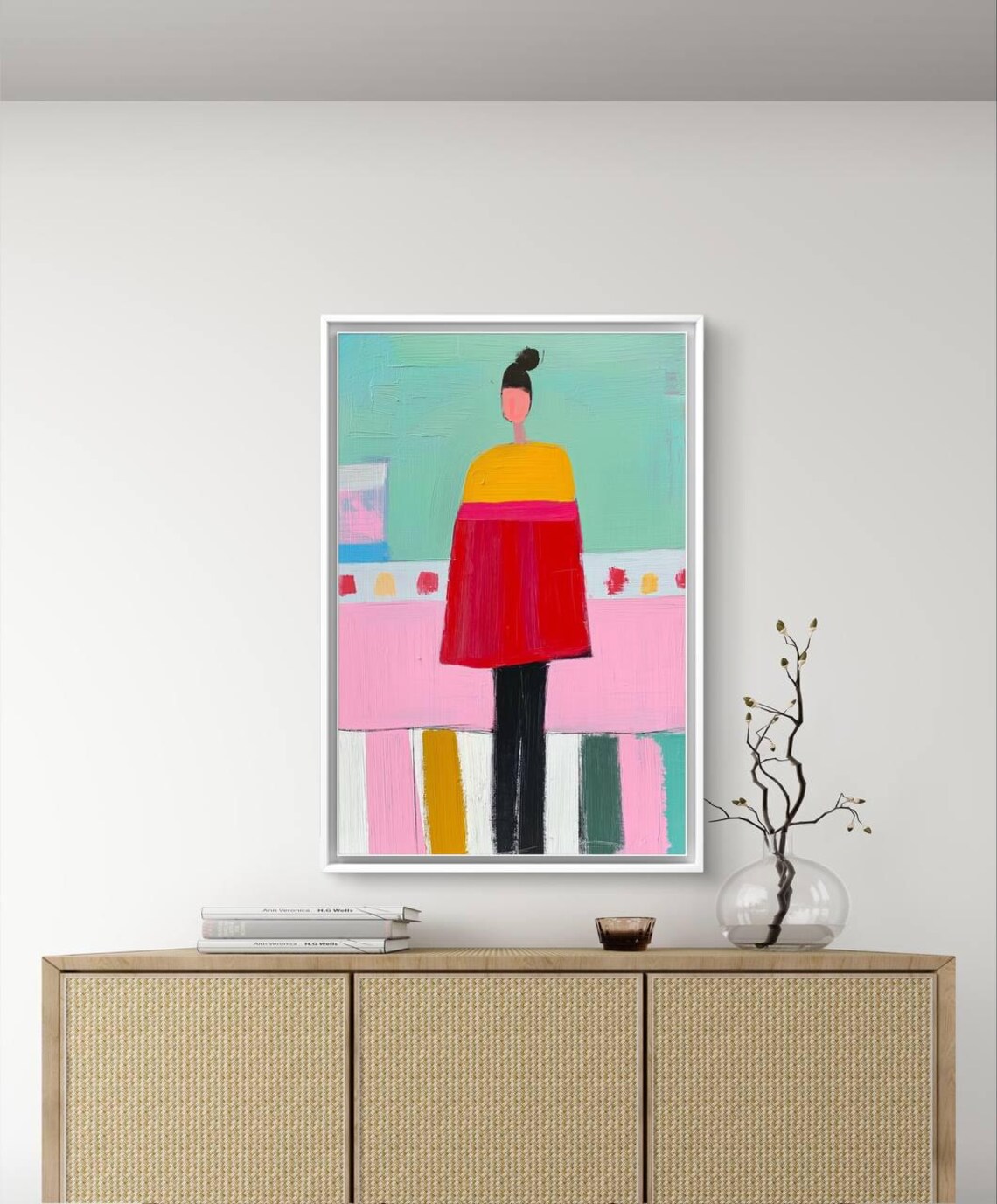 Stylized Woman Red Dress Abstract Modern Figurative Art Poster