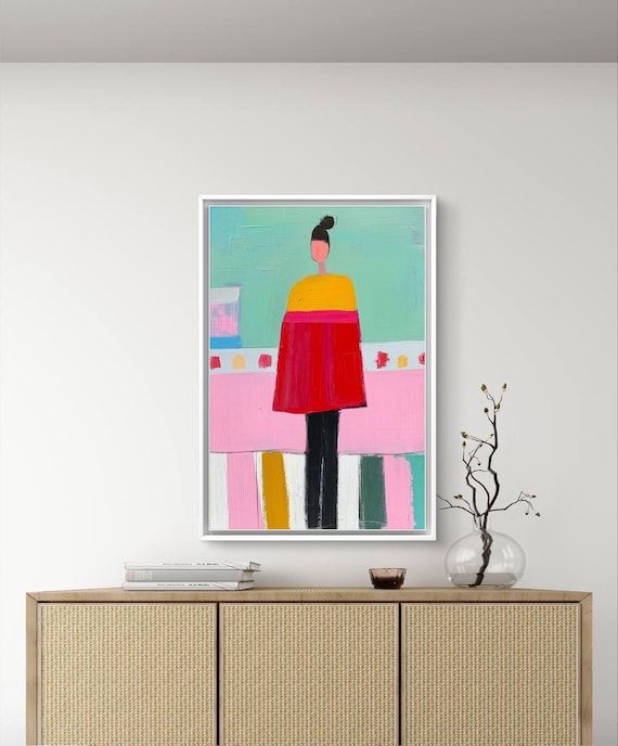 Stylized Woman Red Dress Abstract Modern Figurative Art Poster