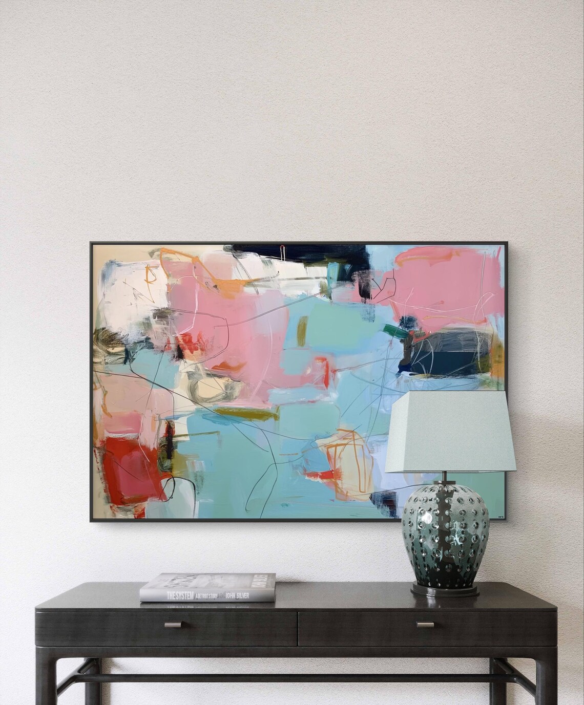 Soft Pastel Abstract Pink Teal Blocks Modern Landscape Wall Art