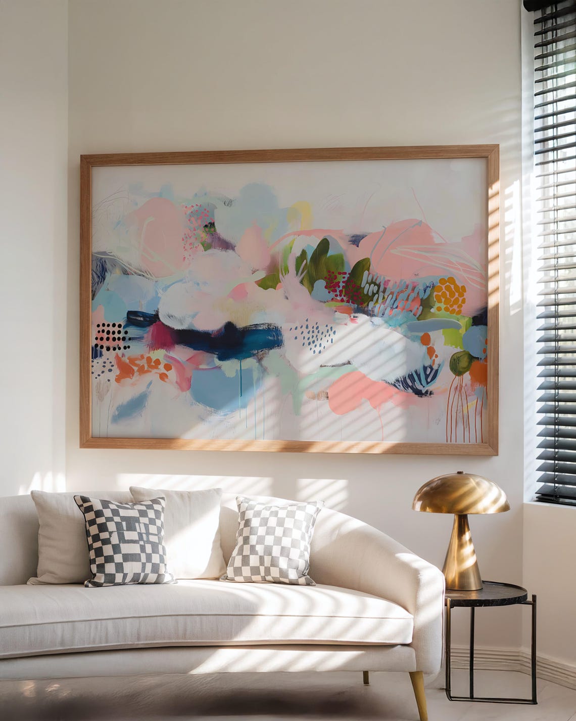 Dreamy Pastel Pink Blue Green Abstract Large Horizontal Wall Art