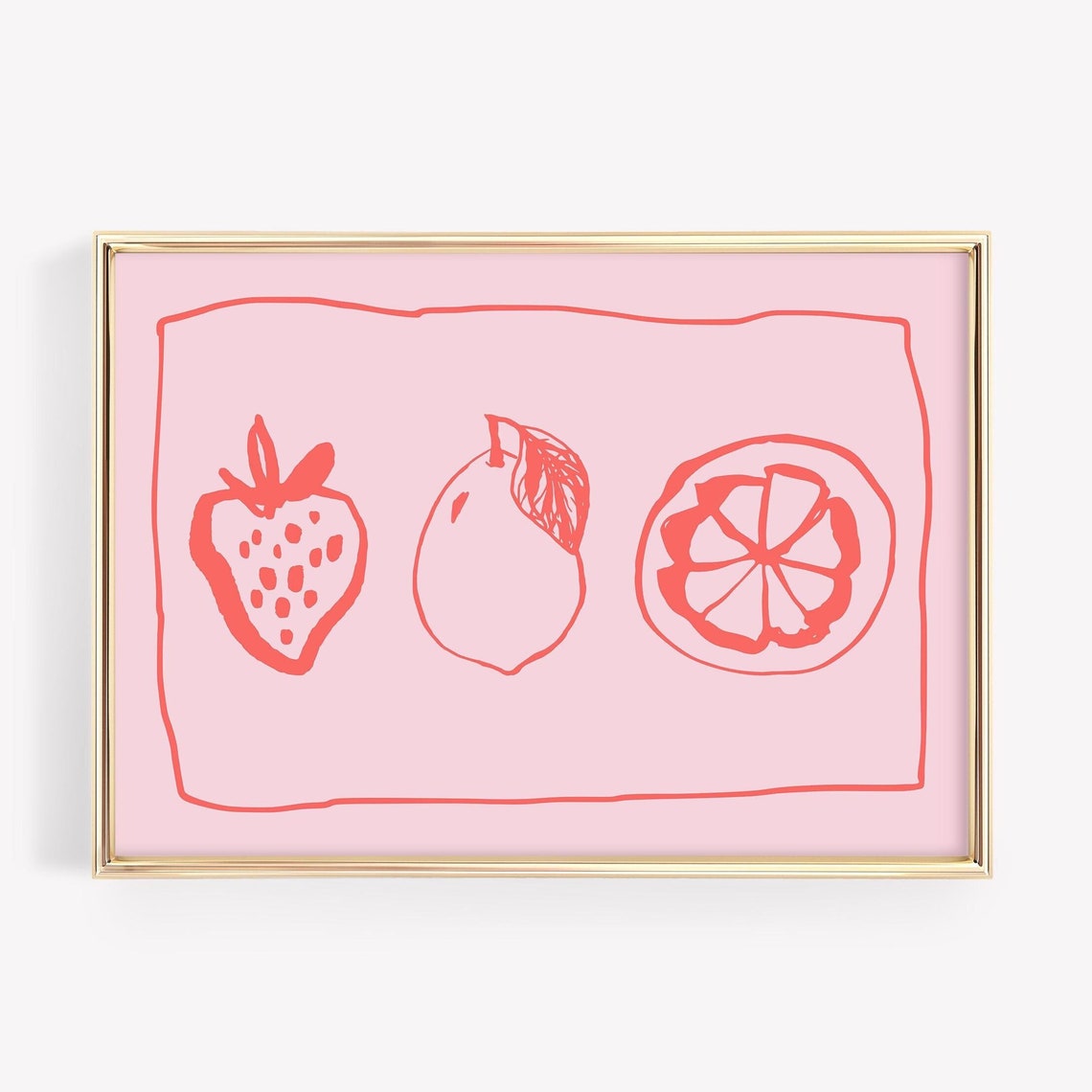 Pink Strawberry Lemon Citrus Fruit Trio Retro Kitchen Poster