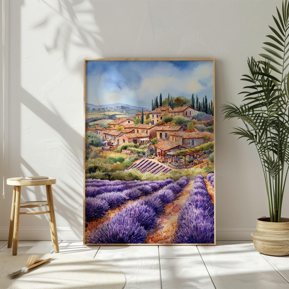 Watercolor France Provence Travel Poster, Lavender Field