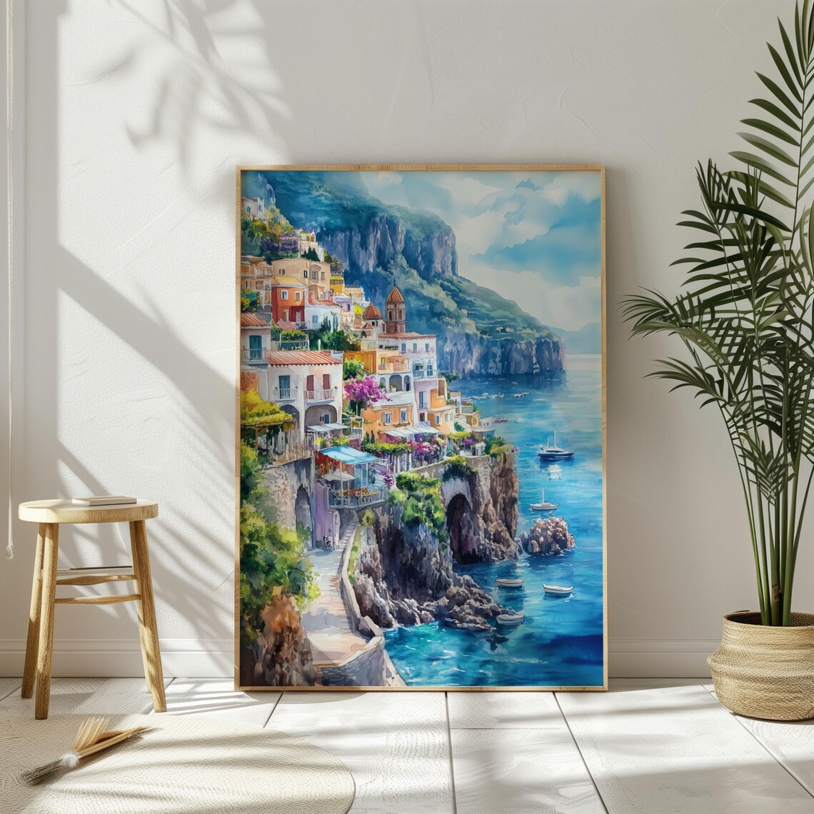 Watercolor Italy Amalfi Coast Travel Poster