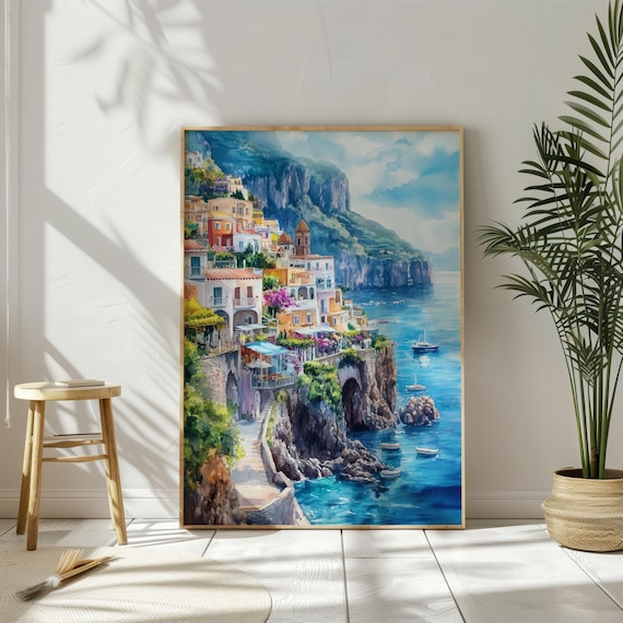 Watercolor Italy Amalfi Coast Travel Poster