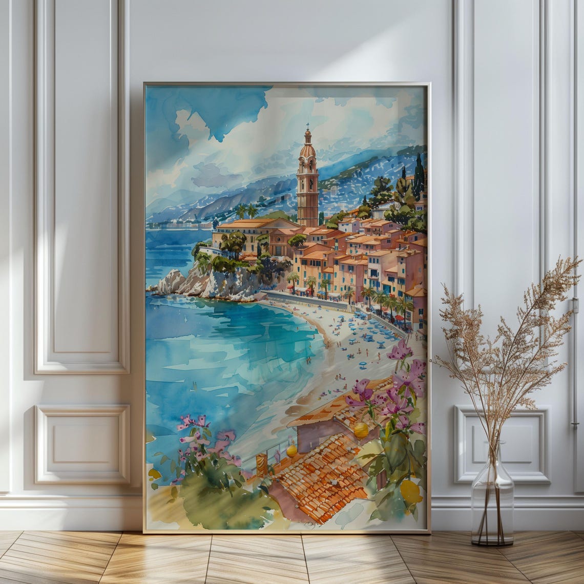 Watercolor French Riviera Wall Art Travel Poster France Menton Print City Poster South Of France Gift Idea - Image 2