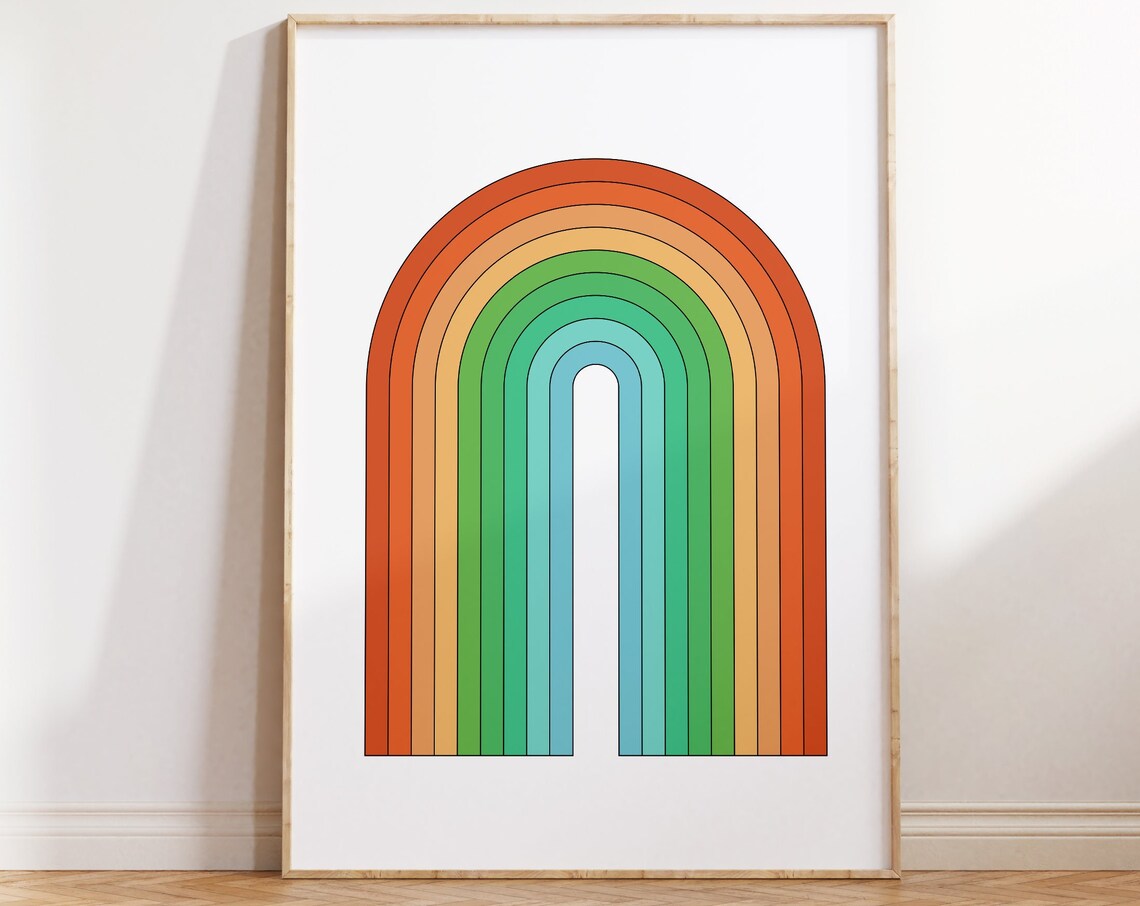 Retro Rainbow Arch 70s Mid Century Colorful Minimal Art Poster