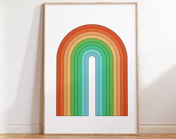 70s Rainbow Print Mid Century Modern Art Trendy Wall Art Geometric Rainbow 70s Wall Art 70s Poster Retro Art